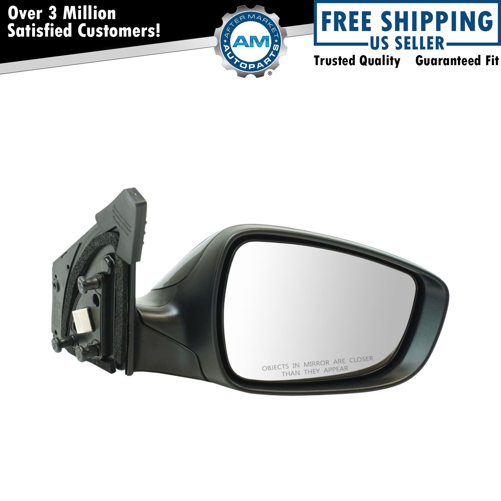 Exterior Power Mirror Heated w/ Turn Signal Black Smooth RH Side for Elantra