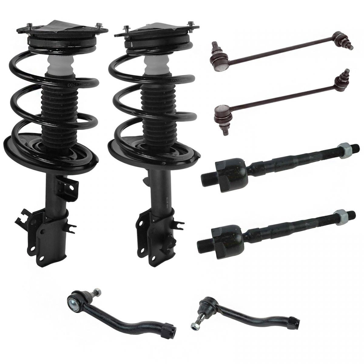Inner /& Outer Tie Rods Links Front Suspension Kit Strut /& Coil Spring Assembly