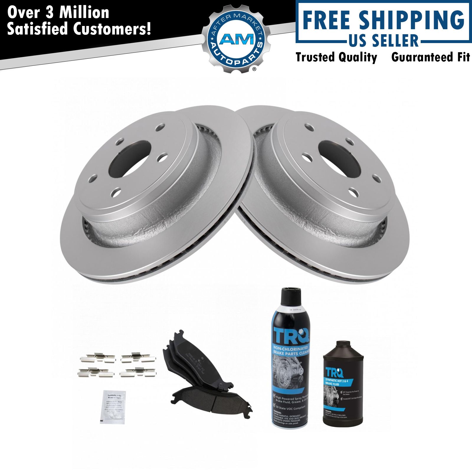 Semi-Metallic Brake Pad & Coated Rotor Kit Rear w/Fluids for Dodge Ram 1500