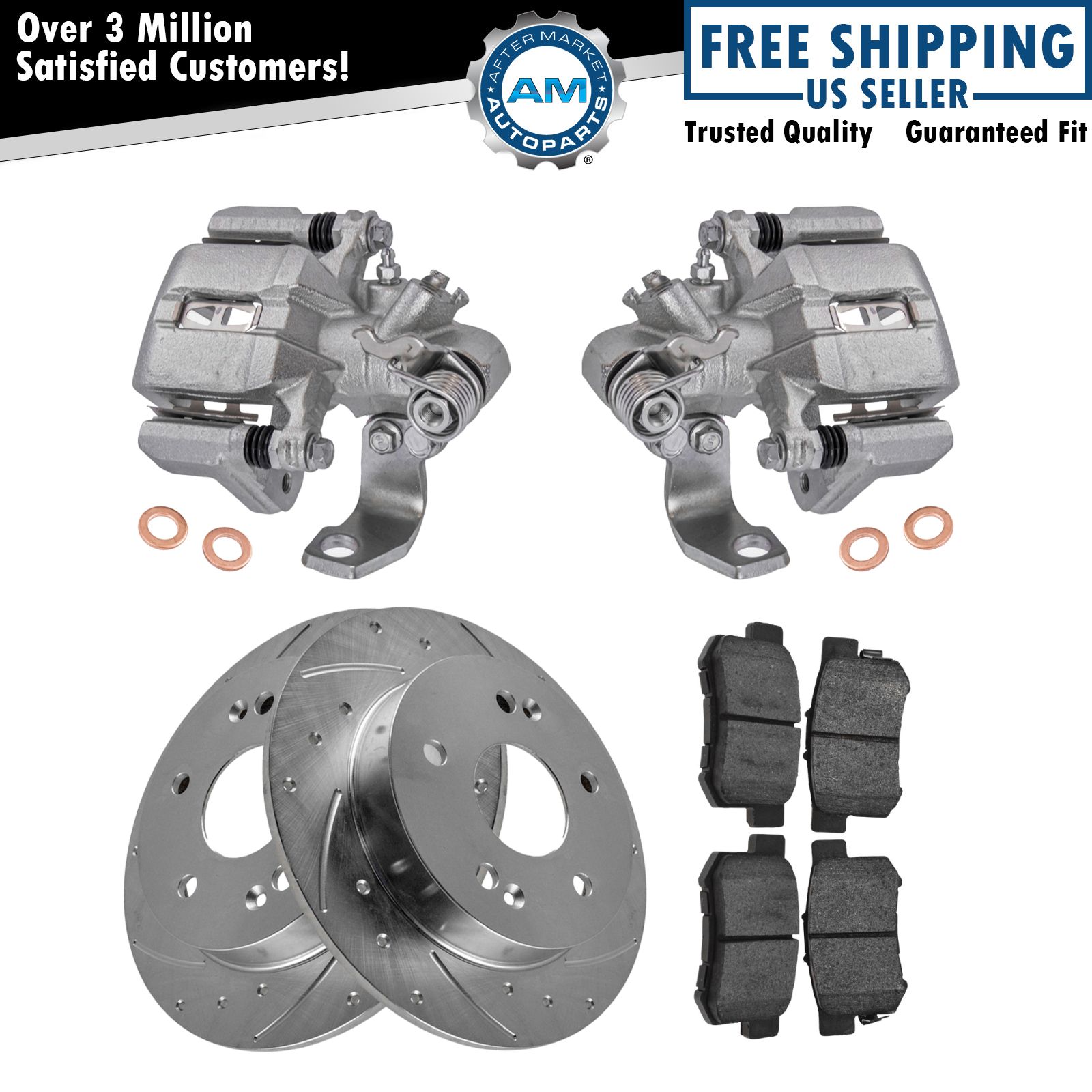 Rear Performance Zinc Coated Disc Brake Rotors Metallic Pads & Caliper