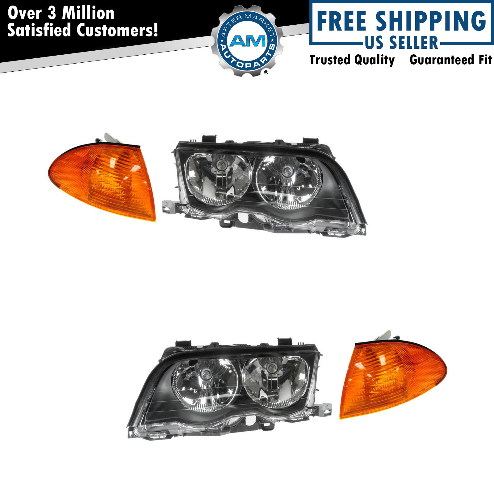Headlight & Amber Corner Light Lamp Kit Set of 4 for BMW 3 Series NEW