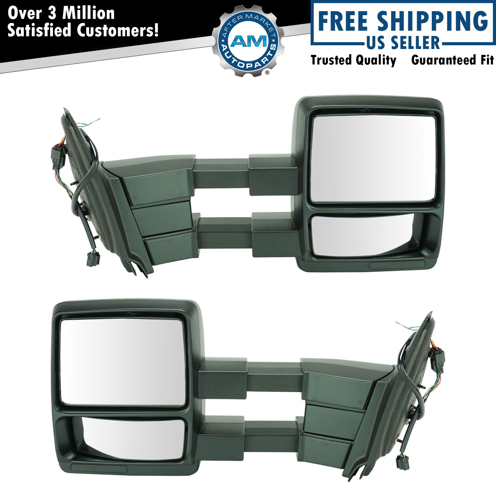 Power Heated Puddle Light Dual Arm Towing Mirror Pair for Expedition Navigator