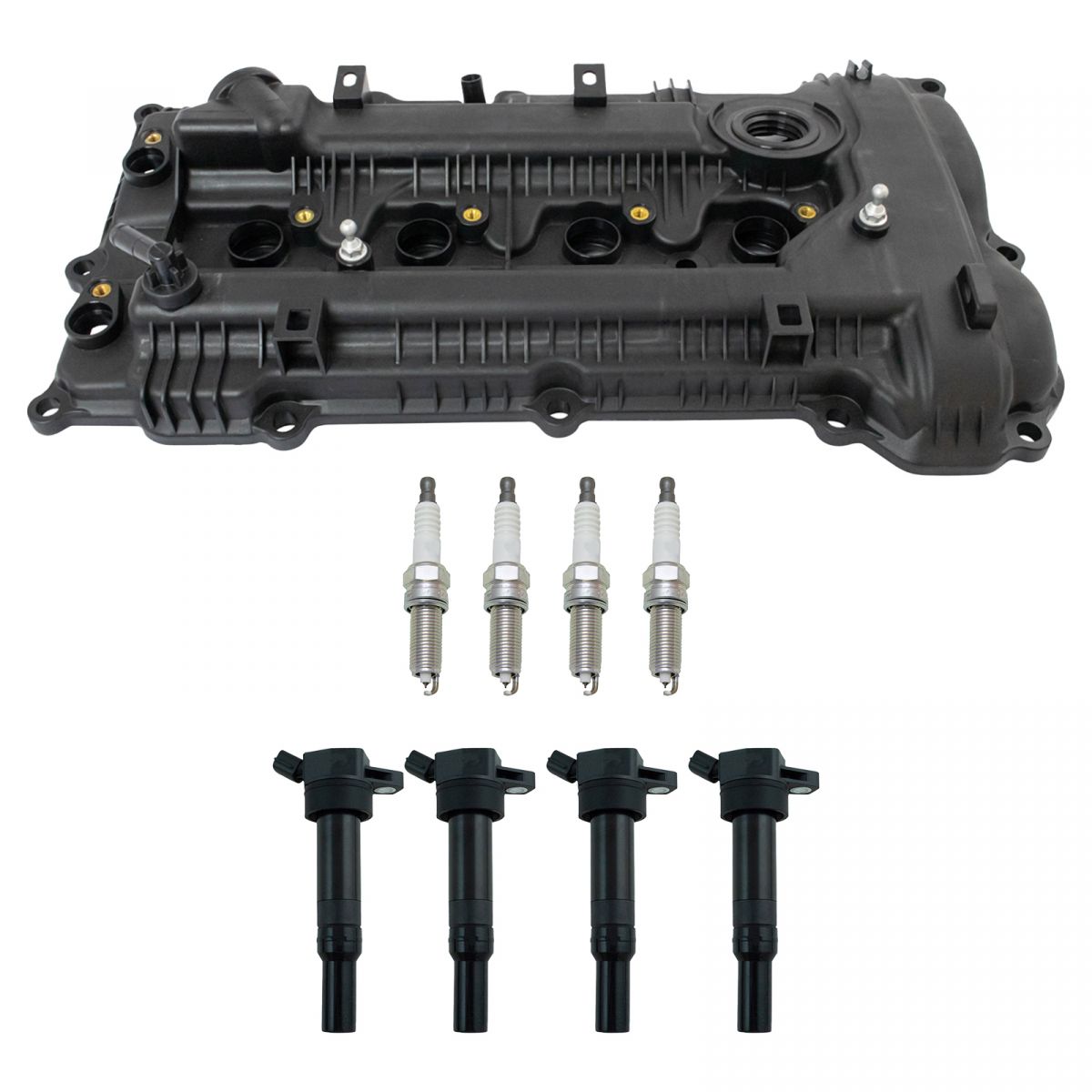 Engine Valve Cover W/ Gasket Ignition Coils & Plugs 9 Piece Kit for