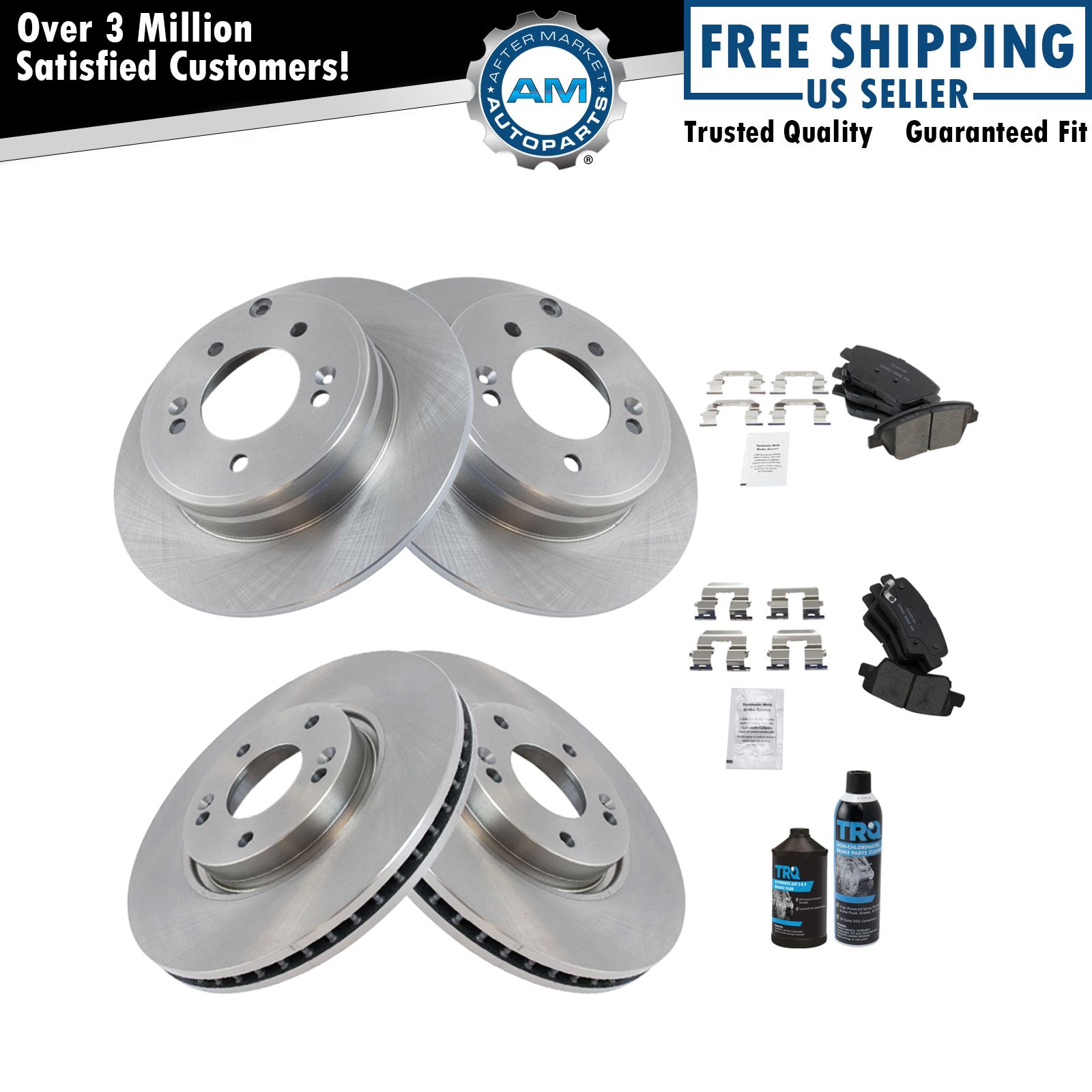 Front & Rear Brake Rotor & Ceramic Brake Pad Kit w/Fluids for Kia Sonata