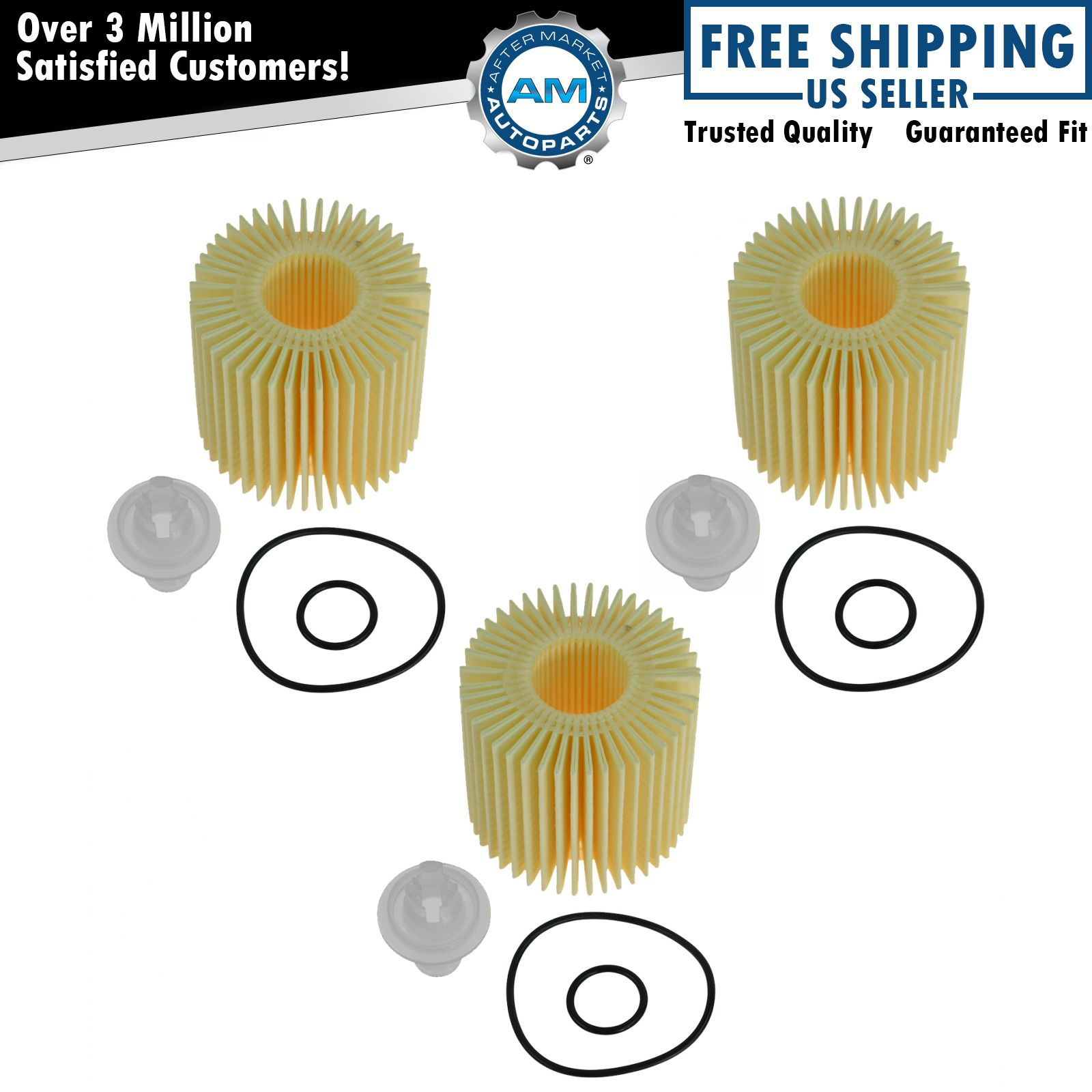 OEM 04152-YZZA1 Engine Oil Filter Cartridge Pack of 3 for Toyota Lexus Scion New