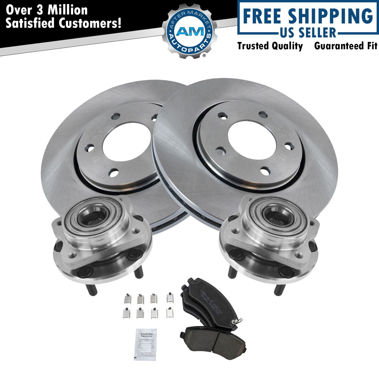 Front Posi Ceramic Disc Brake Pad Rotor & Wheel Bearing Kit for