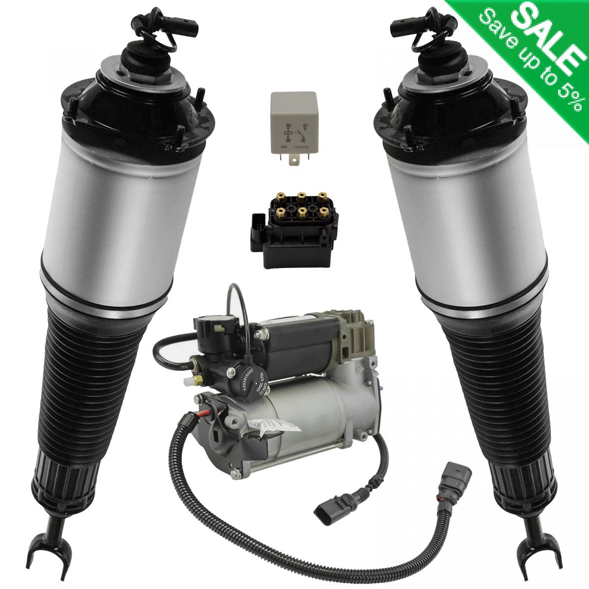 5 Piece Air Suspension Kit Compressor Front Shocks Solenoid Valve Block