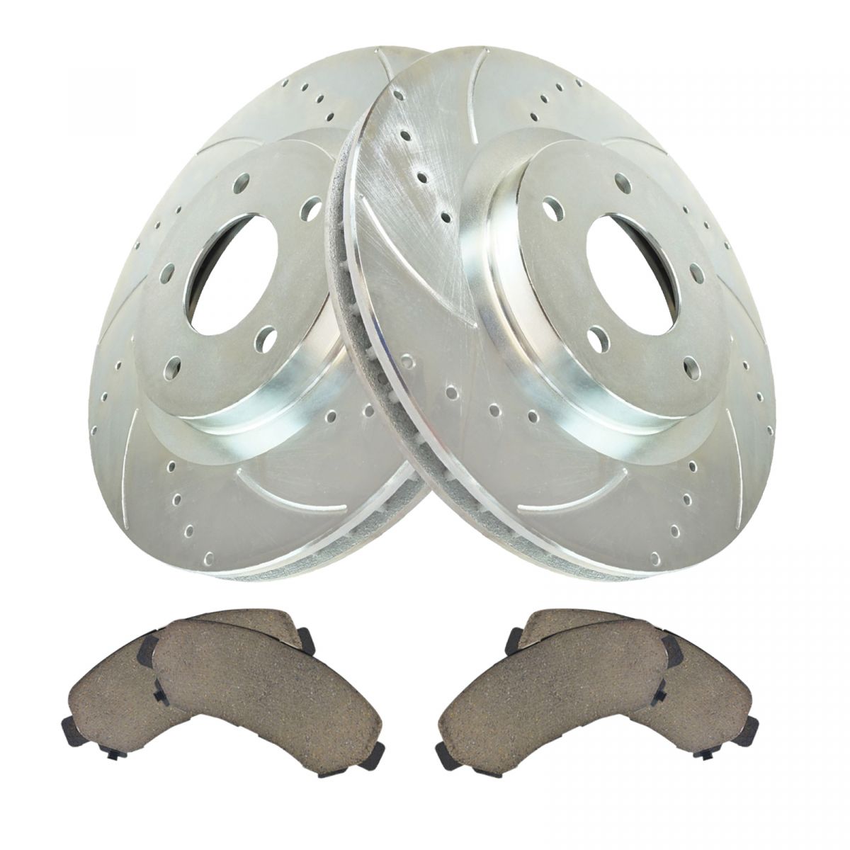 Front Posi Ceramic Disc Brake Pad Performance Cross Drilled Rotor Wheel Hub Kit